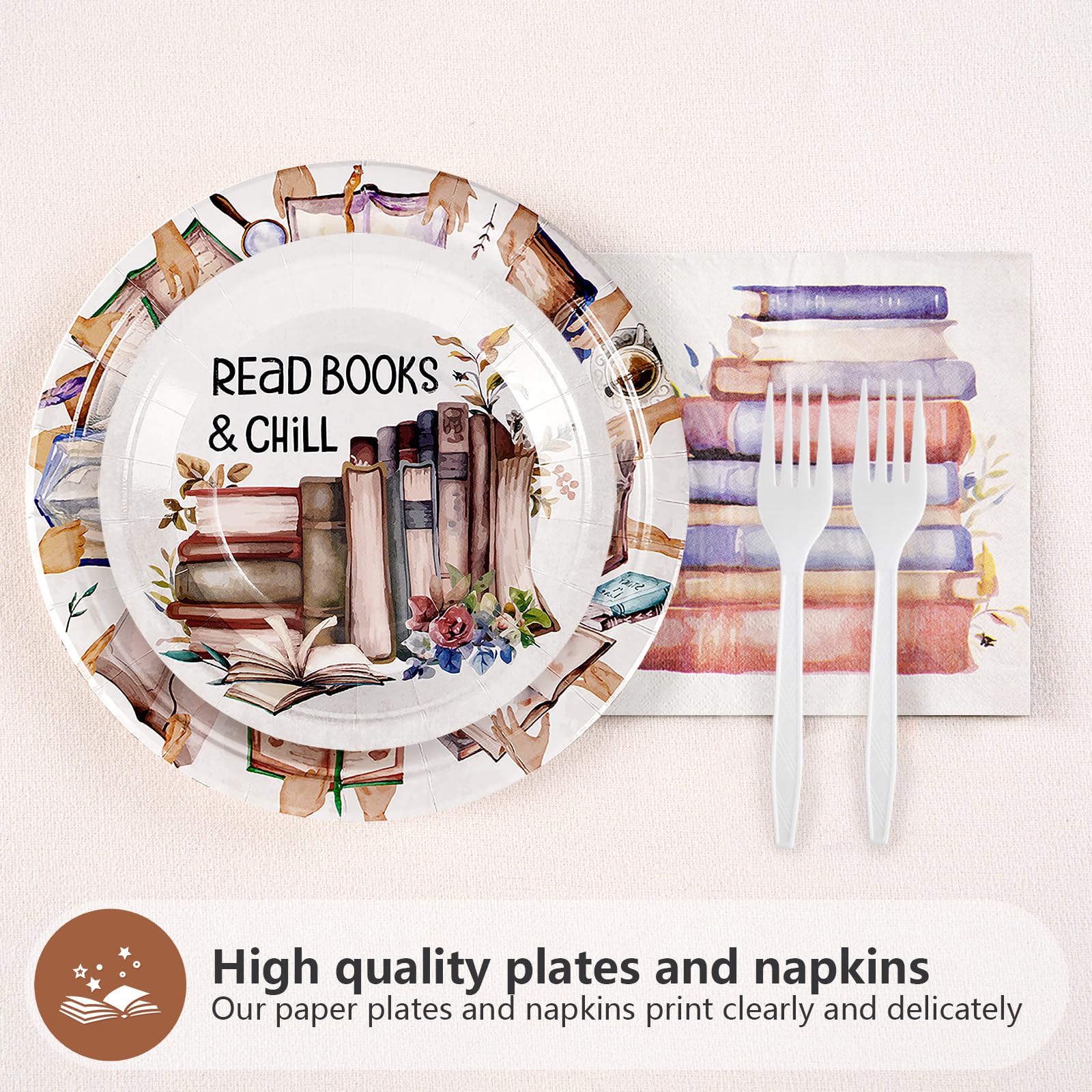 200 Pcs Book Themed Party Plates and Napkins - Grencian