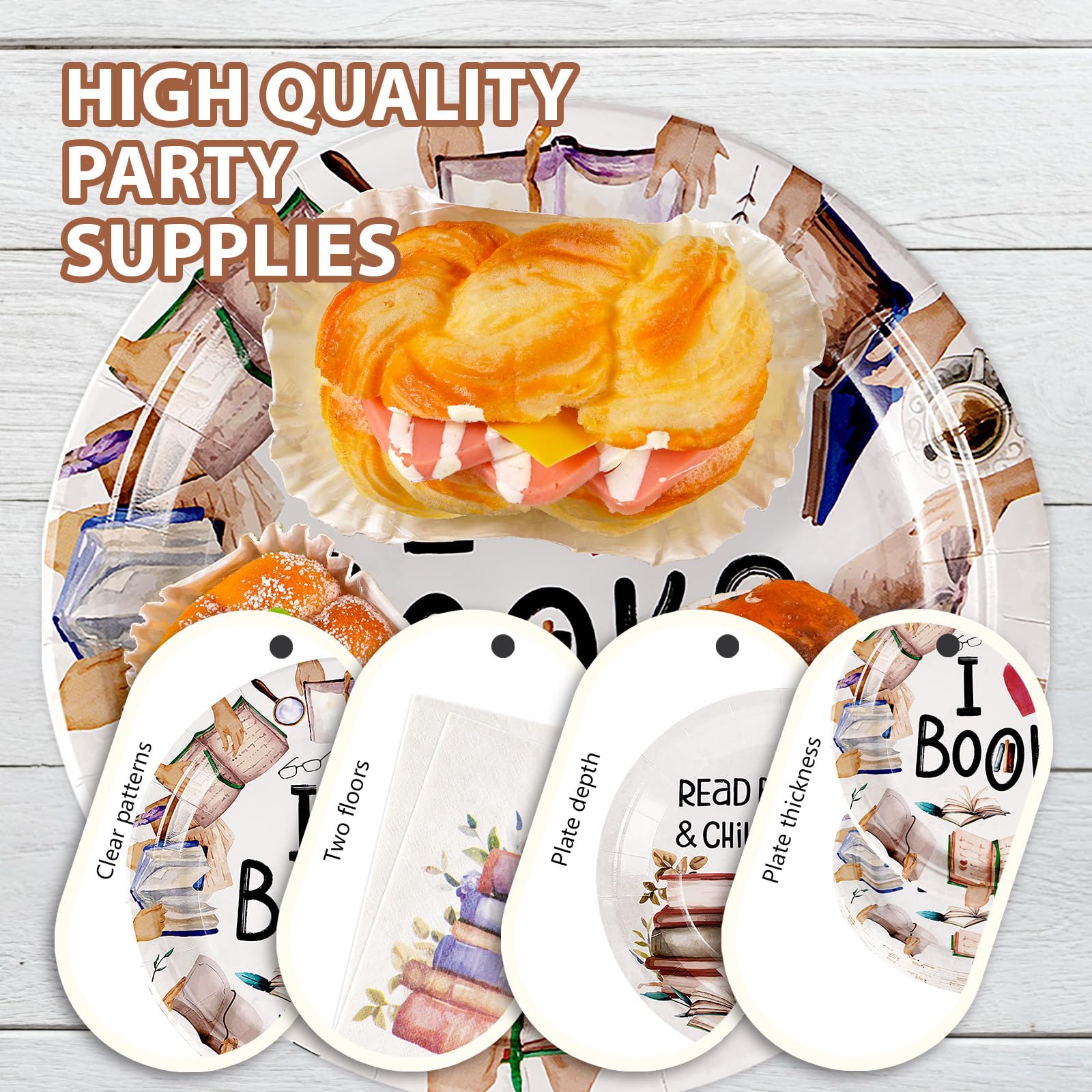 200 Pcs Book Themed Party Plates and Napkins - Grencian