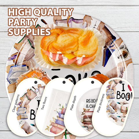 200 Pcs Book Themed Party Plates and Napkins - Grencian