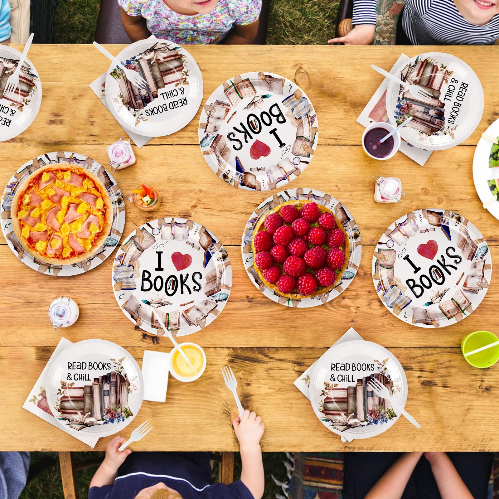 200 Pcs Book Themed Party Plates and Napkins - Grencian