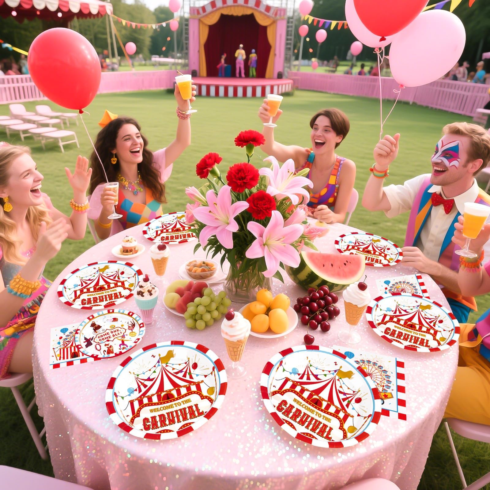 200 Pcs Carnival Party Plates and Napkins - Grencian
