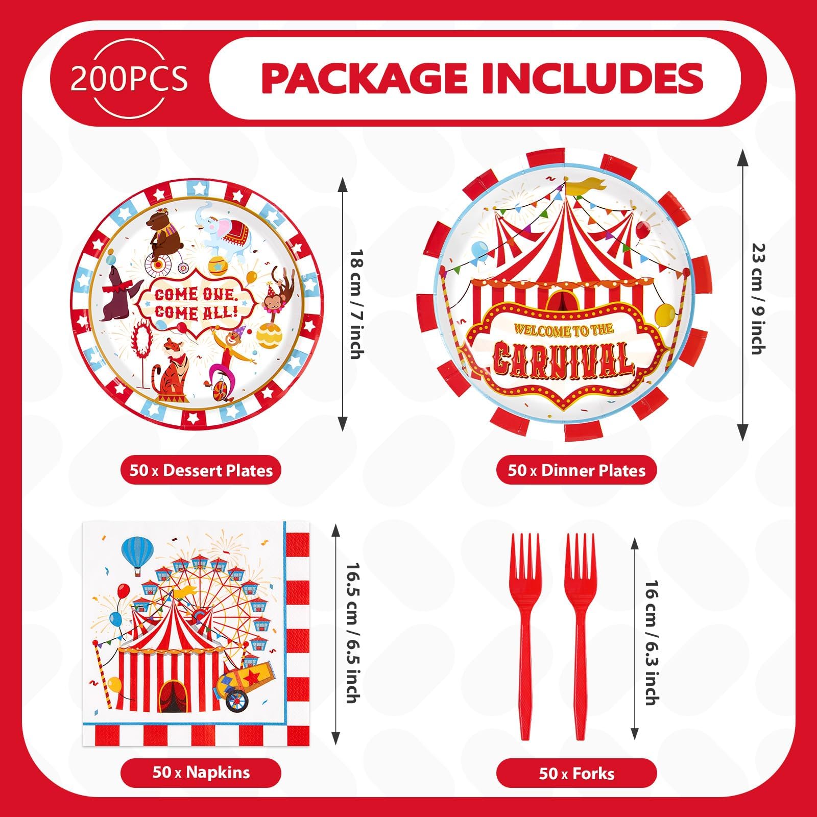 200 Pcs Carnival Party Plates and Napkins - Grencian