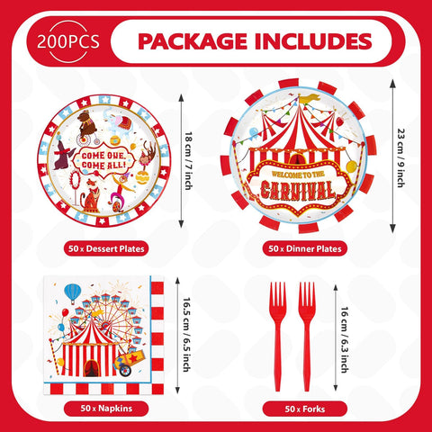 200 Pcs Carnival Party Plates and Napkins - Grencian