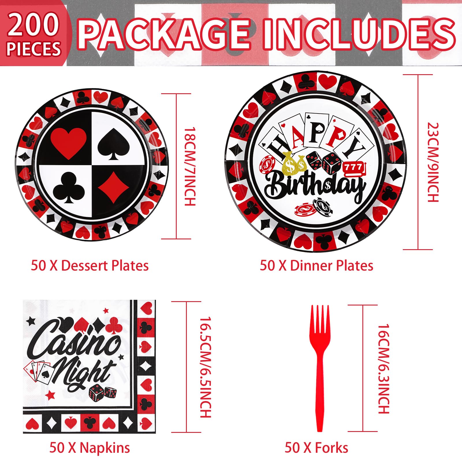 200 Pcs Casino Party Plates and Napkins - Grencian
