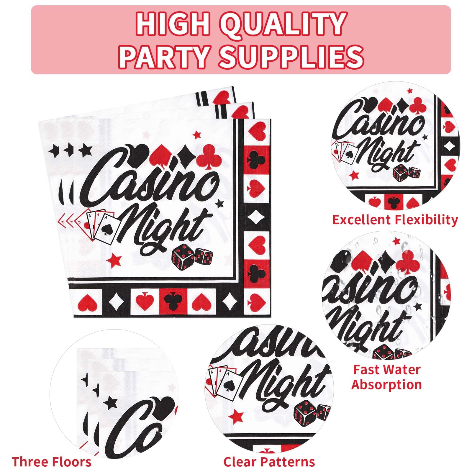 200 Pcs Casino Party Plates and Napkins - Grencian