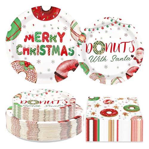 200 Pcs Christmas Donuts Party Plates and Napkins - Grencian