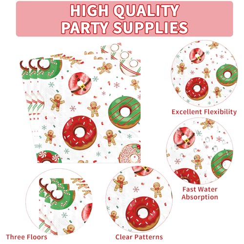 200 Pcs Christmas Donuts Party Plates and Napkins - Grencian