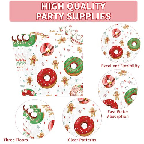 200 Pcs Christmas Donuts Party Plates and Napkins - Grencian