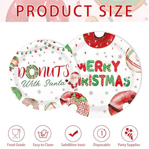 200 Pcs Christmas Donuts Party Plates and Napkins - Grencian
