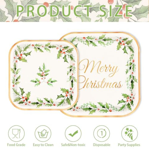 200 Pcs Christmas Holly Leaf Party Plates and Napkins - Grencian