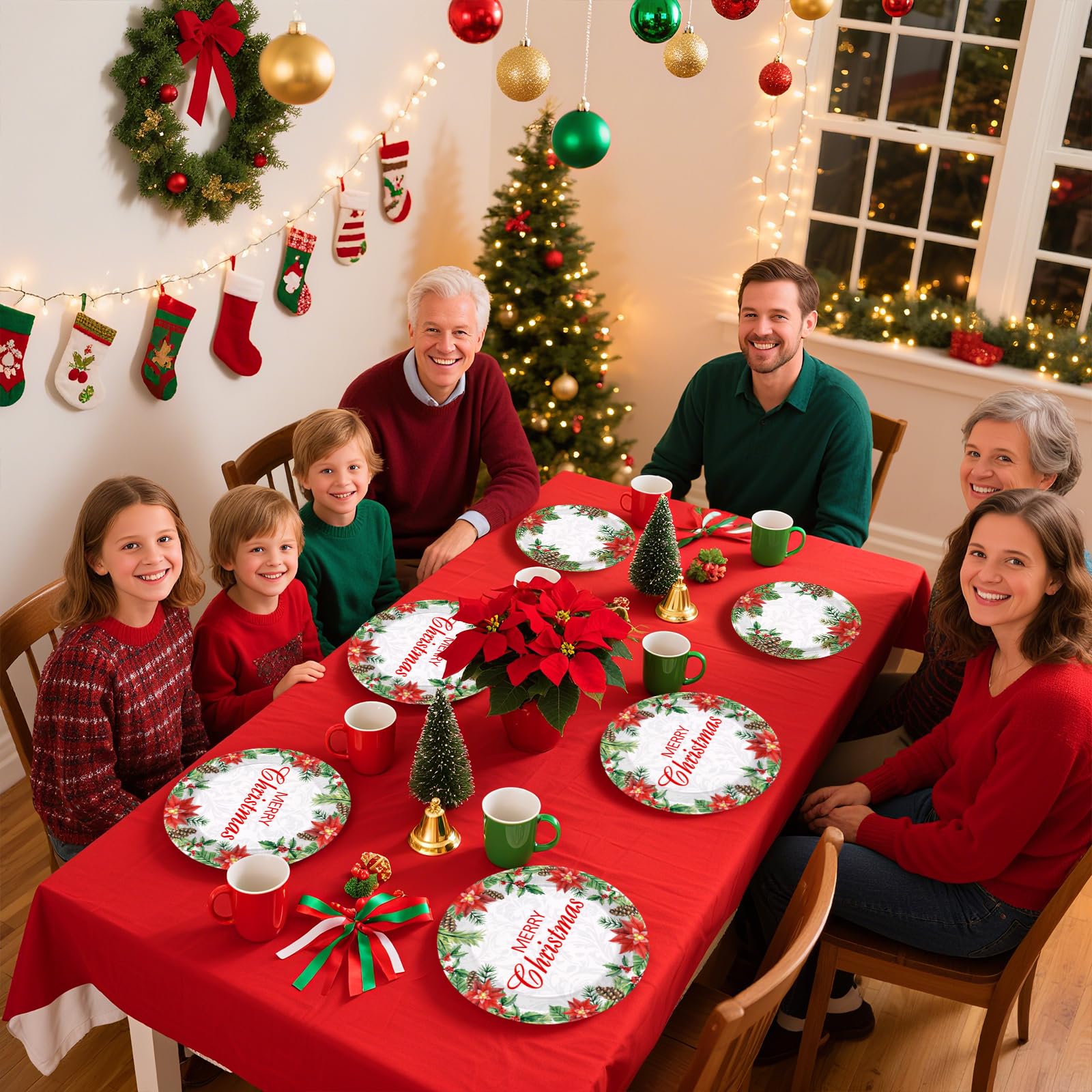 200 Pcs Christmas Poinsettias Party Plates and Napkins - Grencian