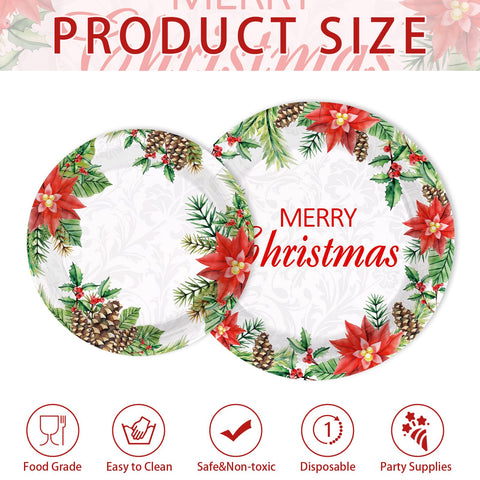 200 Pcs Christmas Poinsettias Party Plates and Napkins - Grencian
