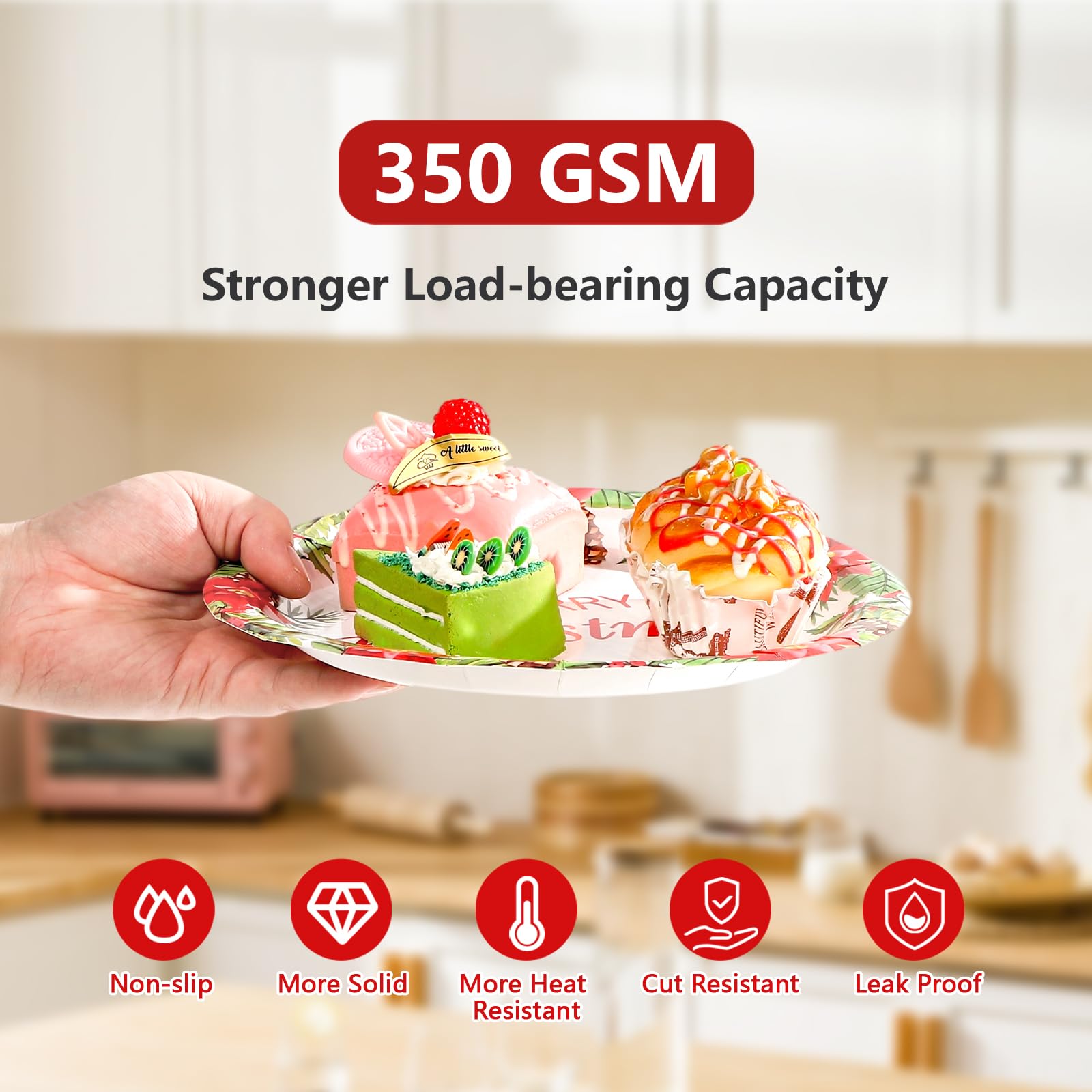 200 Pcs Christmas Poinsettias Party Plates and Napkins - Grencian