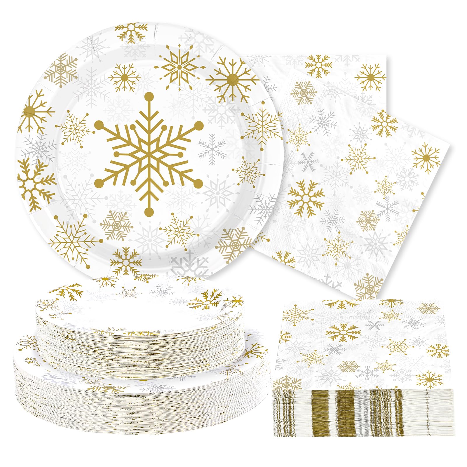 200 Pcs Christmas Snowflake Party Plates and Napkins - Grencian