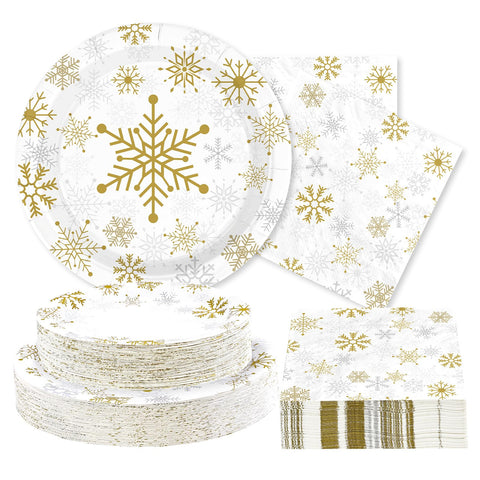 200 Pcs Christmas Snowflake Party Plates and Napkins - Grencian