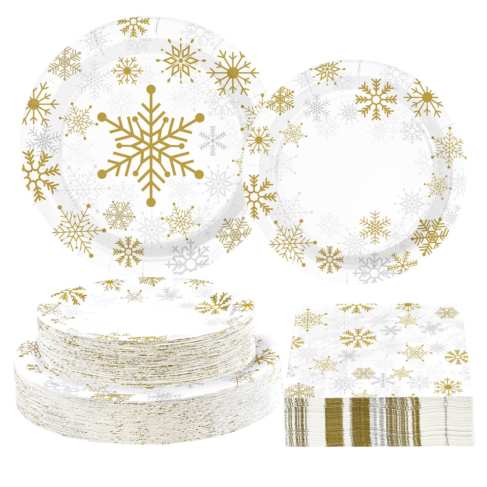 200 Pcs Christmas Snowflake Party Plates and Napkins - Grencian