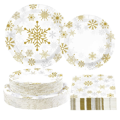 200 Pcs Christmas Snowflake Party Plates and Napkins - Grencian