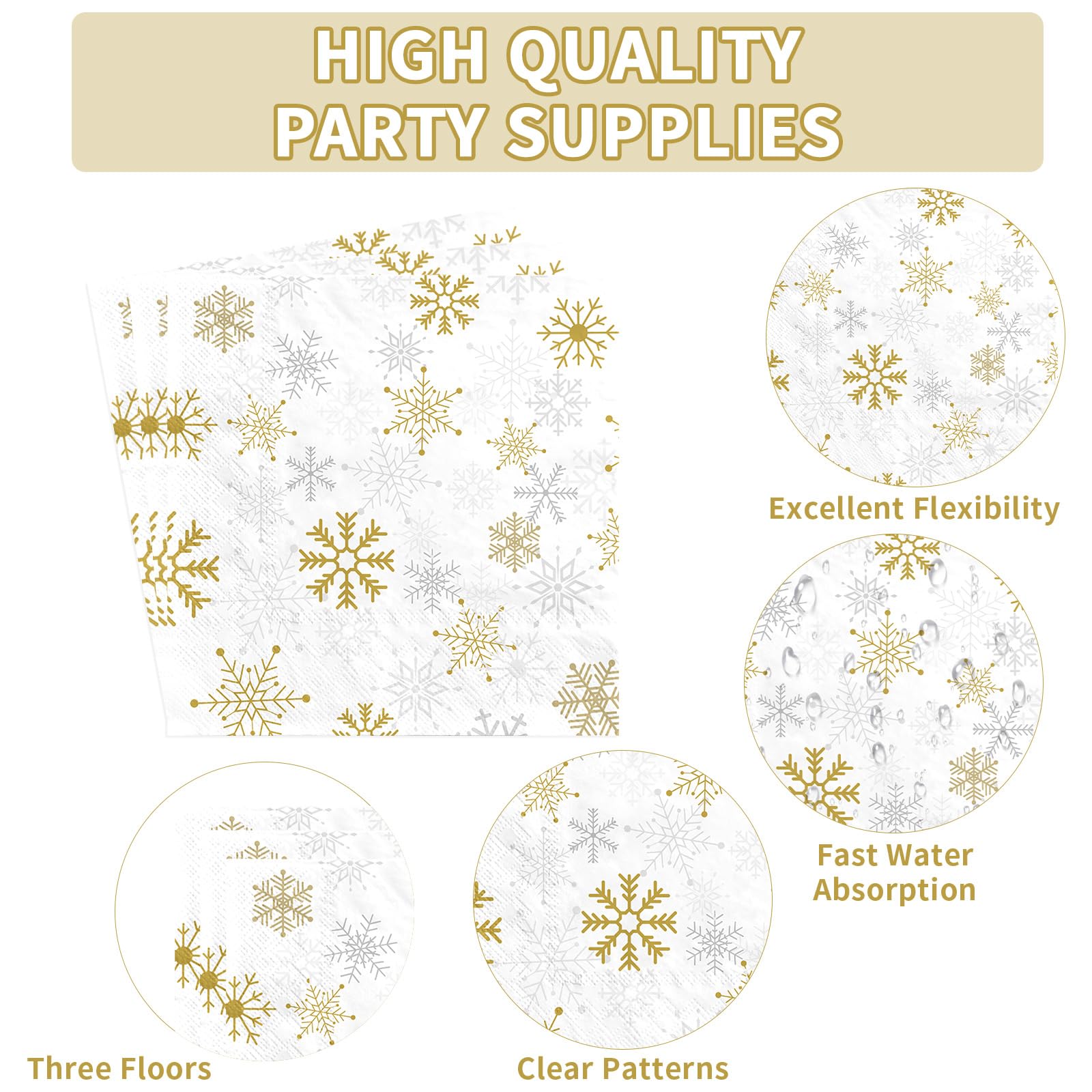 200 Pcs Christmas Snowflake Party Plates and Napkins - Grencian