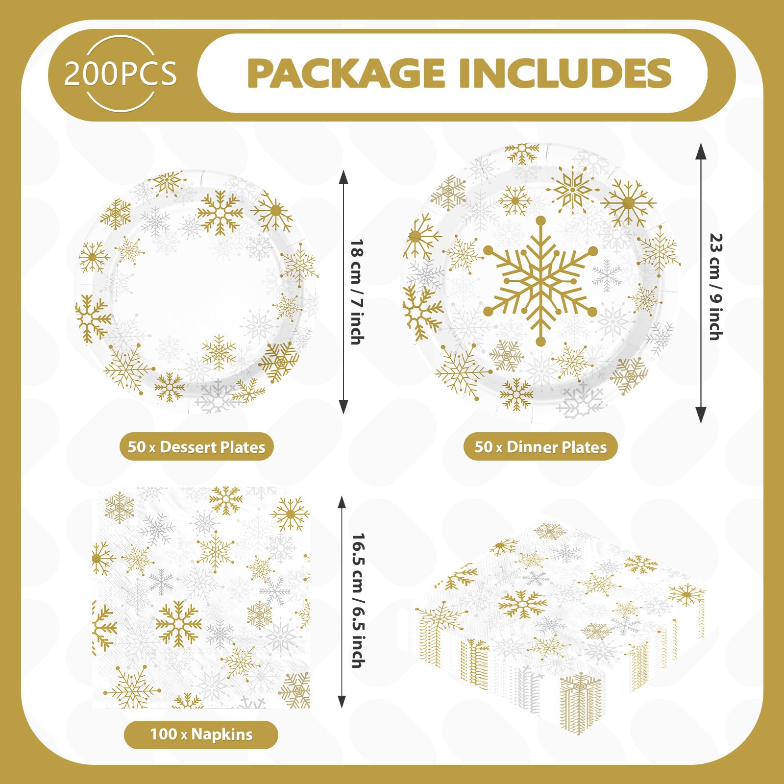 200 Pcs Christmas Snowflake Party Plates and Napkins - Grencian