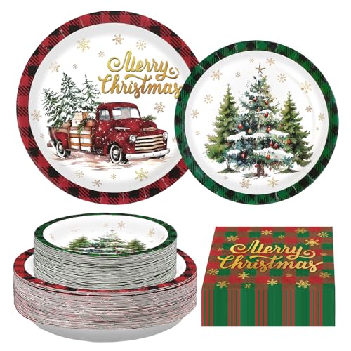 200 Pcs Christmas Truck Party Plates and Napkins - Grencian