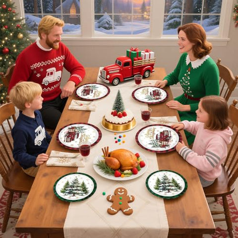 200 Pcs Christmas Truck Party Plates and Napkins - Grencian