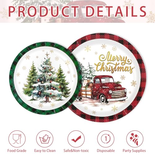 200 Pcs Christmas Truck Party Plates and Napkins - Grencian
