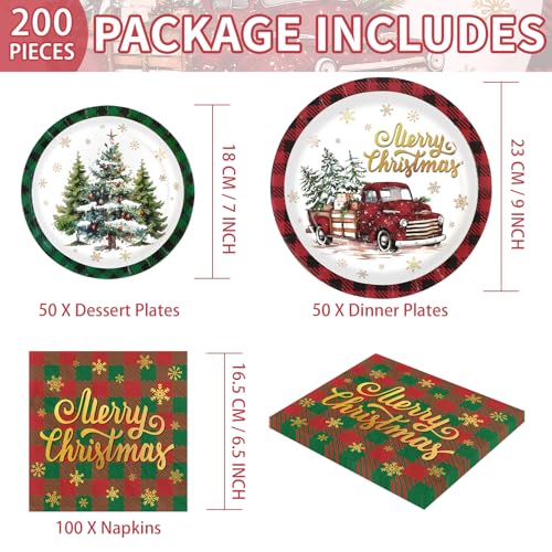 200 Pcs Christmas Truck Party Plates and Napkins - Grencian