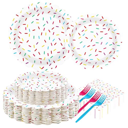 200 Pcs Confetti Sprinkles Party Plates and Napkins - Grencian