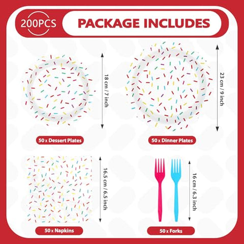 200 Pcs Confetti Sprinkles Party Plates and Napkins - Grencian