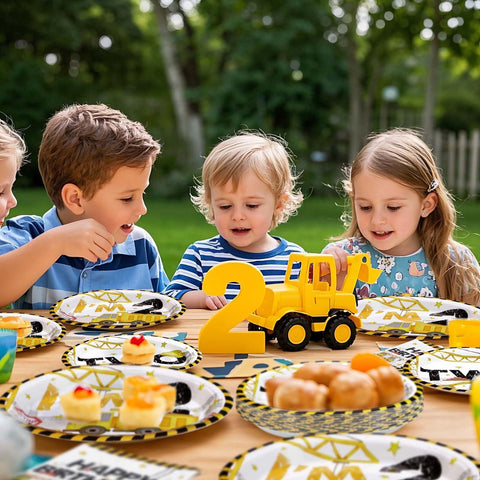 200 Pcs Construction 2nd Birthday Party Plates and Napkins - Grencian