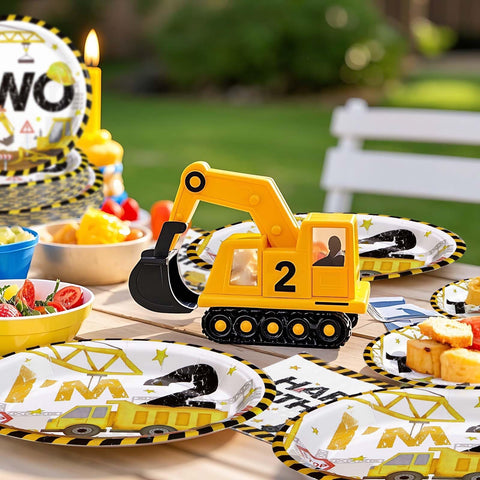 200 Pcs Construction 2nd Birthday Party Plates and Napkins - Grencian
