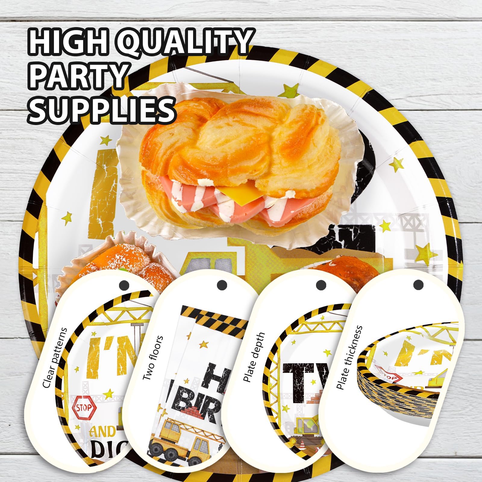 200 Pcs Construction 2nd Birthday Party Plates and Napkins - Grencian