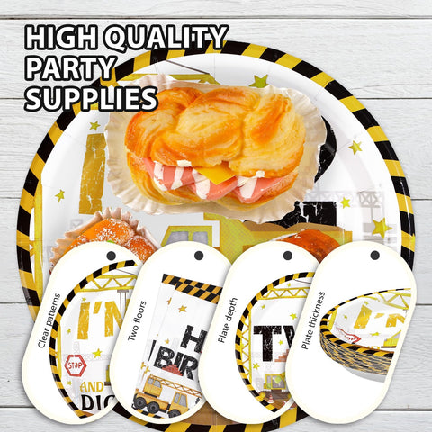 200 Pcs Construction 2nd Birthday Party Plates and Napkins - Grencian