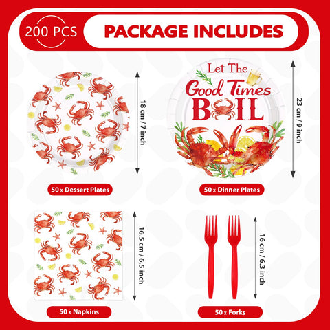 200 Pcs Crab Boil Party Plates and Napkins - Grencian