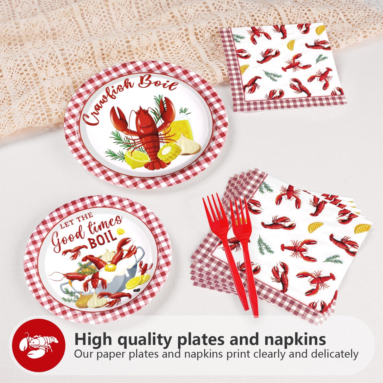 200 Pcs Crawfish Boil Party Plates and Napkins - Grencian