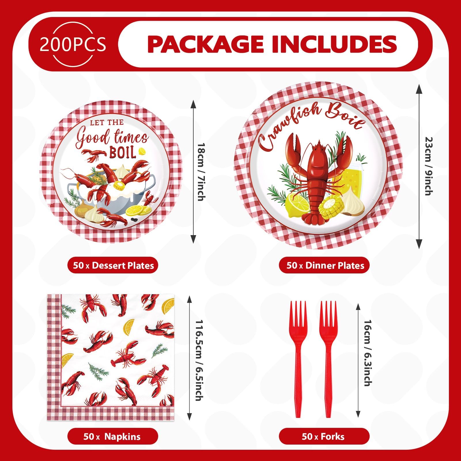 200 Pcs Crawfish Boil Party Plates and Napkins - Grencian