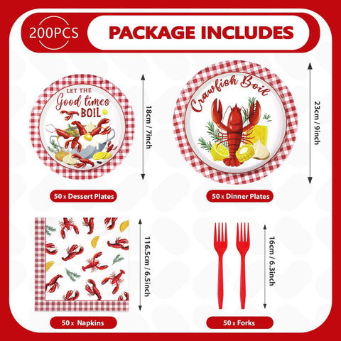 200 Pcs Crawfish Boil Party Plates and Napkins - Grencian
