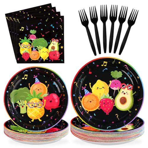200 Pcs Dancing Fruit Party Plates and Napkins - Grencian