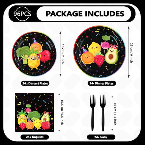 200 Pcs Dancing Fruit Party Plates and Napkins - Grencian