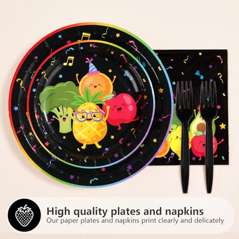 200 Pcs Dancing Fruit Party Plates and Napkins - Grencian