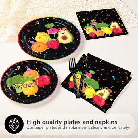 200 Pcs Dancing Fruit Party Plates and Napkins - Grencian