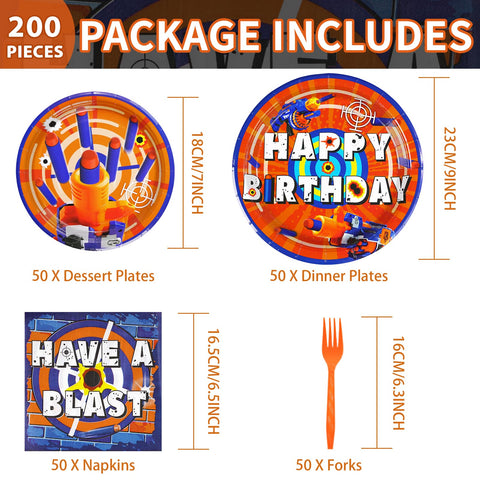 200 Pcs Dart War Party Plates and Napkins - Grencian