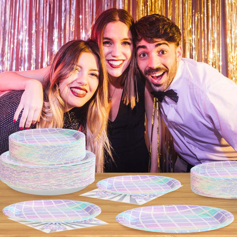 200 Pcs Disco Party Plates and Napkins - Grencian