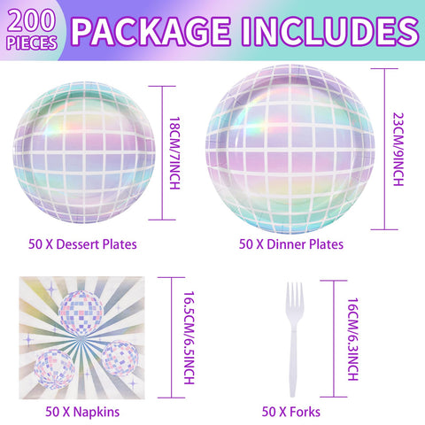 200 Pcs Disco Party Plates and Napkins - Grencian