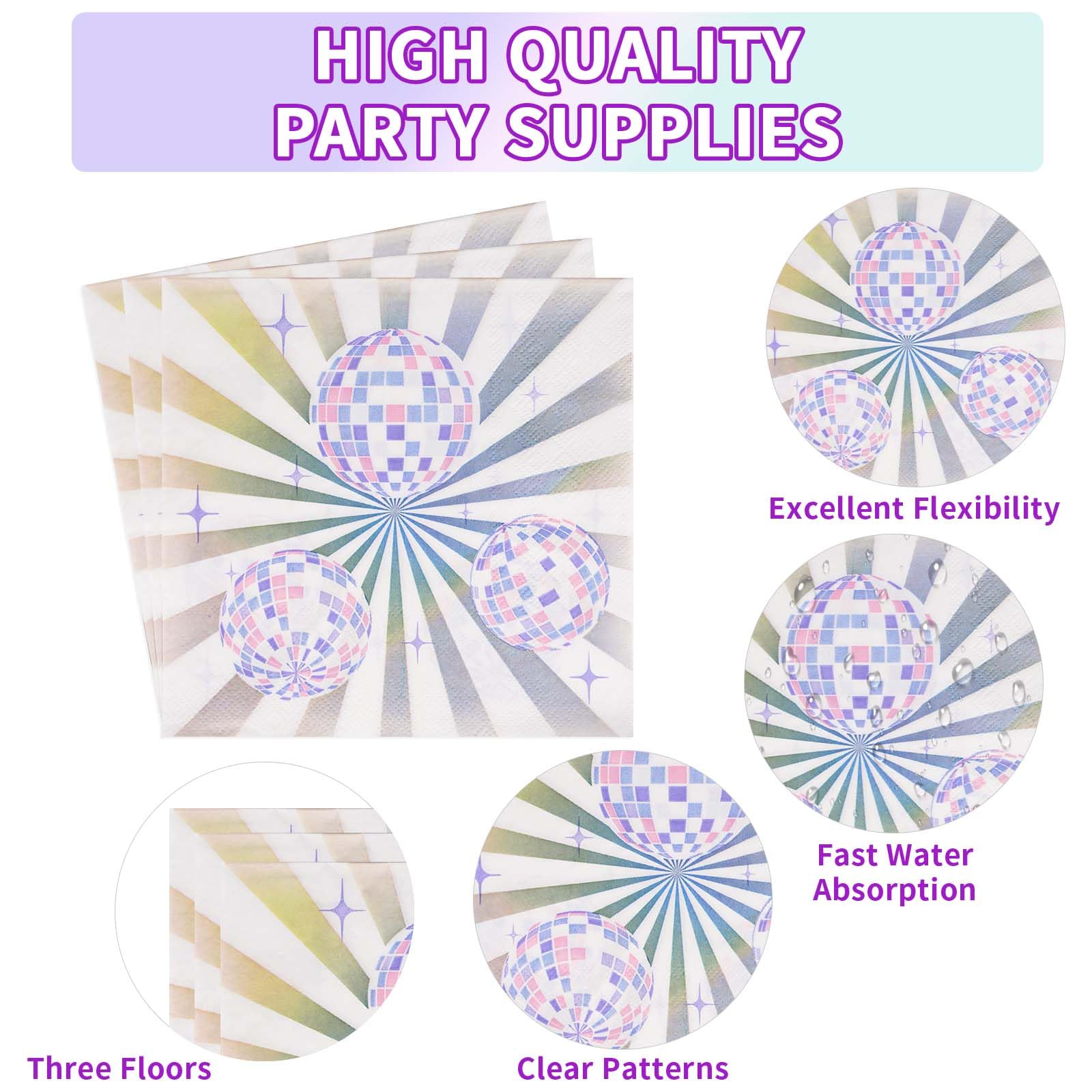 200 Pcs Disco Party Plates and Napkins - Grencian
