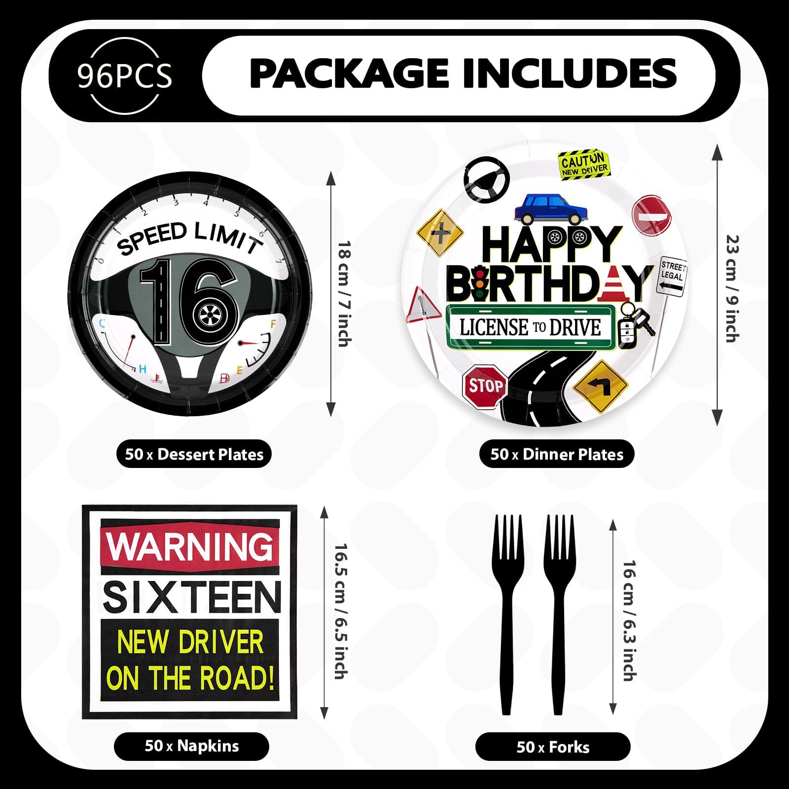 200 Pcs Drivers License 16th Birthday Party Plates and Napkins - Grencian