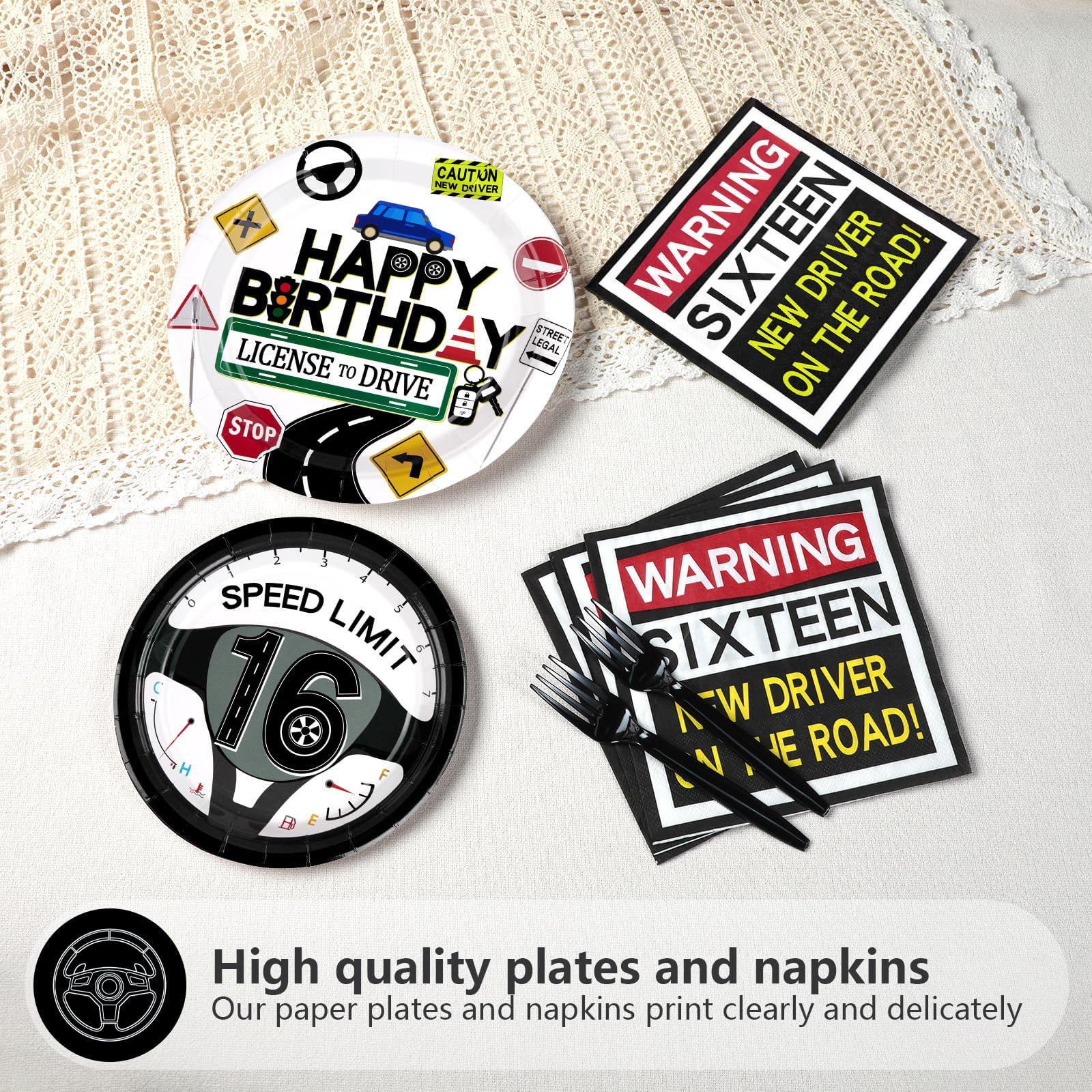 200 Pcs Drivers License 16th Birthday Party Plates and Napkins - Grencian