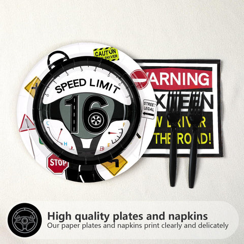 200 Pcs Drivers License 16th Birthday Party Plates and Napkins - Grencian