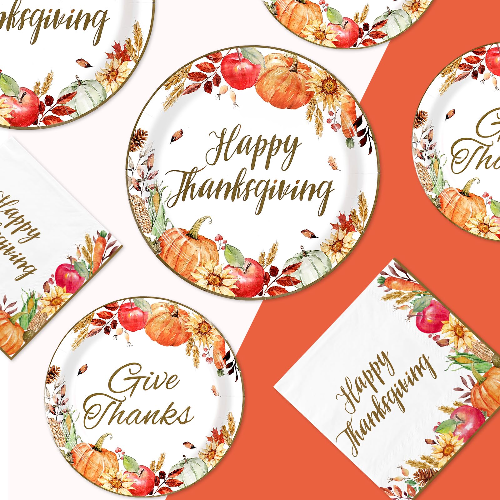 200 Pcs Fall Harvest Party Plates and Napkins - Grencian