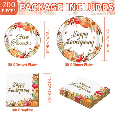 200 Pcs Fall Harvest Party Plates and Napkins - Grencian
